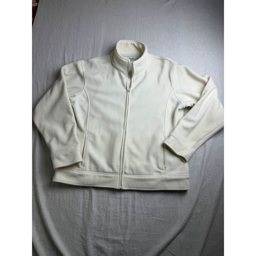 Vintage 90s Izod Golf Fleece Jacket Womens XL White Full Zip Preppy Gorpcore